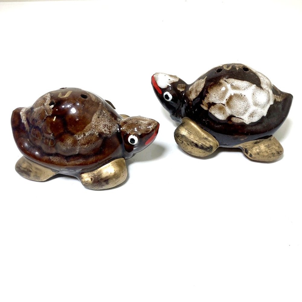 Turtle Salt and Pepper Shakers Vintage Sea Turtles Redware Florida